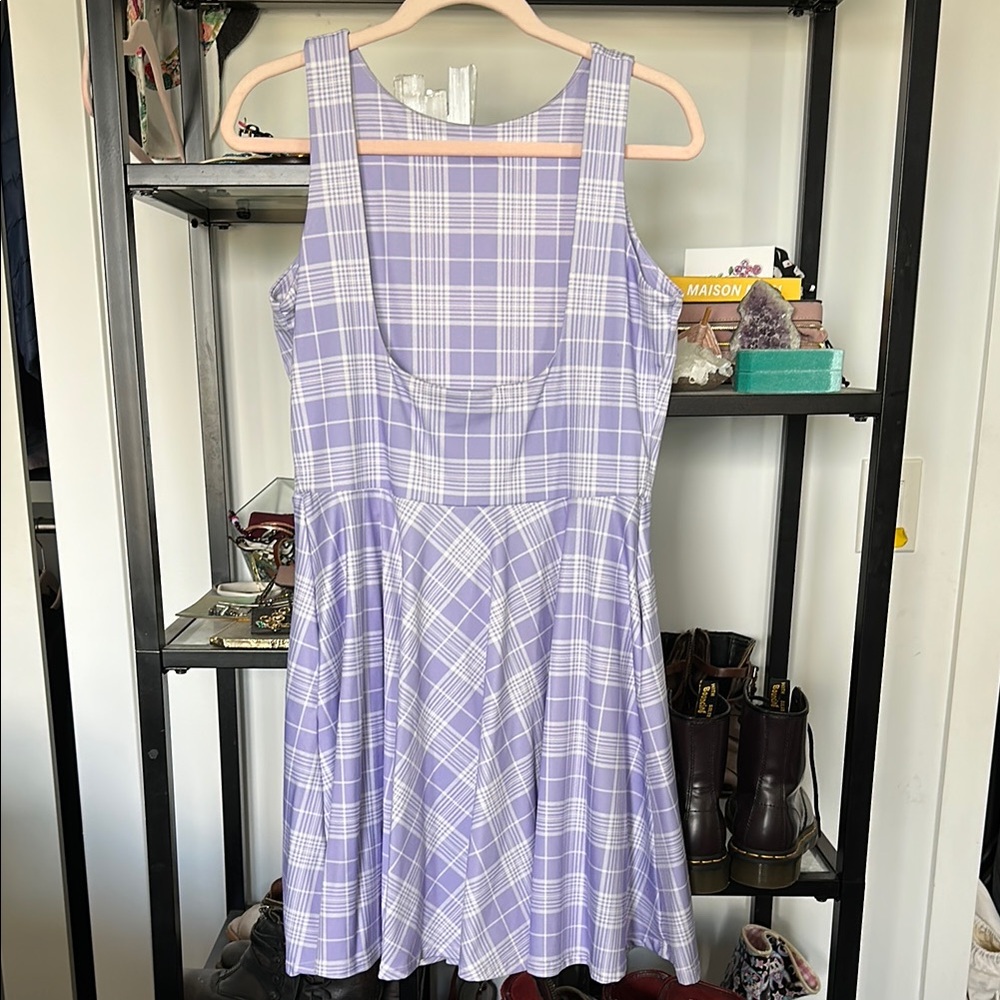 Blackmilk Lavender Lilac Plaid Tartan High / Low Scoop Underbust Skater Dress